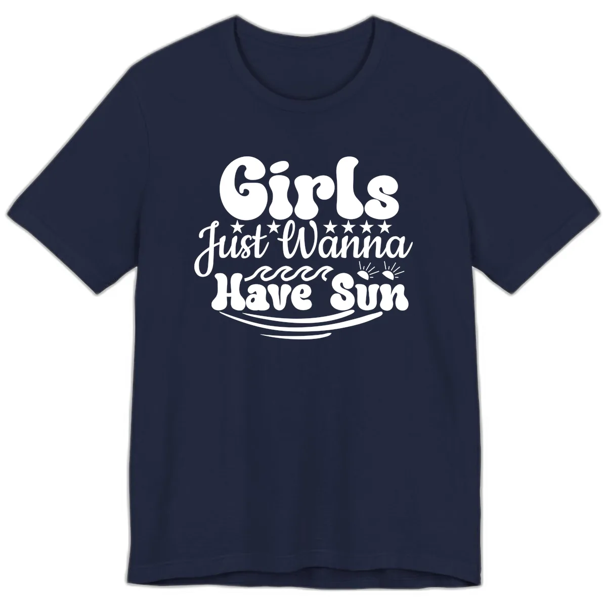 Girls Just Wanna Have Sun Retro Design Premium T-Shirt in Navy