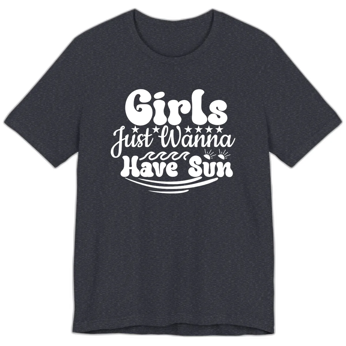 Girls Just Wanna Have Sun Retro Design Premium T-Shirt in Heather Navy
