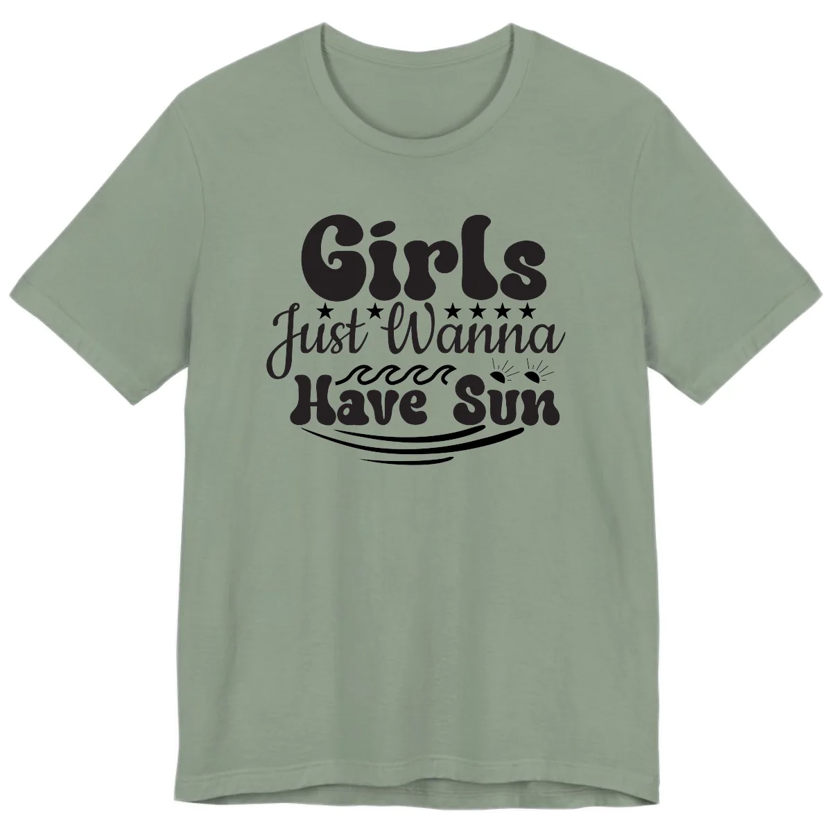 Girls Just Wanna Have Sun Retro Design Premium T-Shirt in Sage