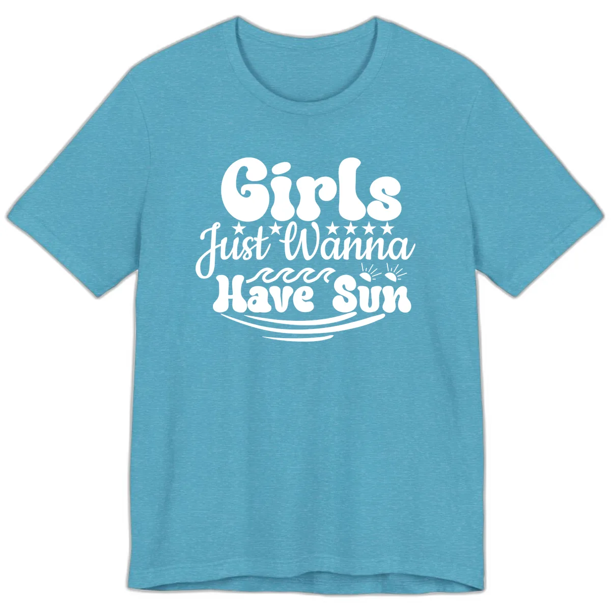 Girls Just Wanna Have Sun Retro Design Premium T-Shirt in Heather Aqua