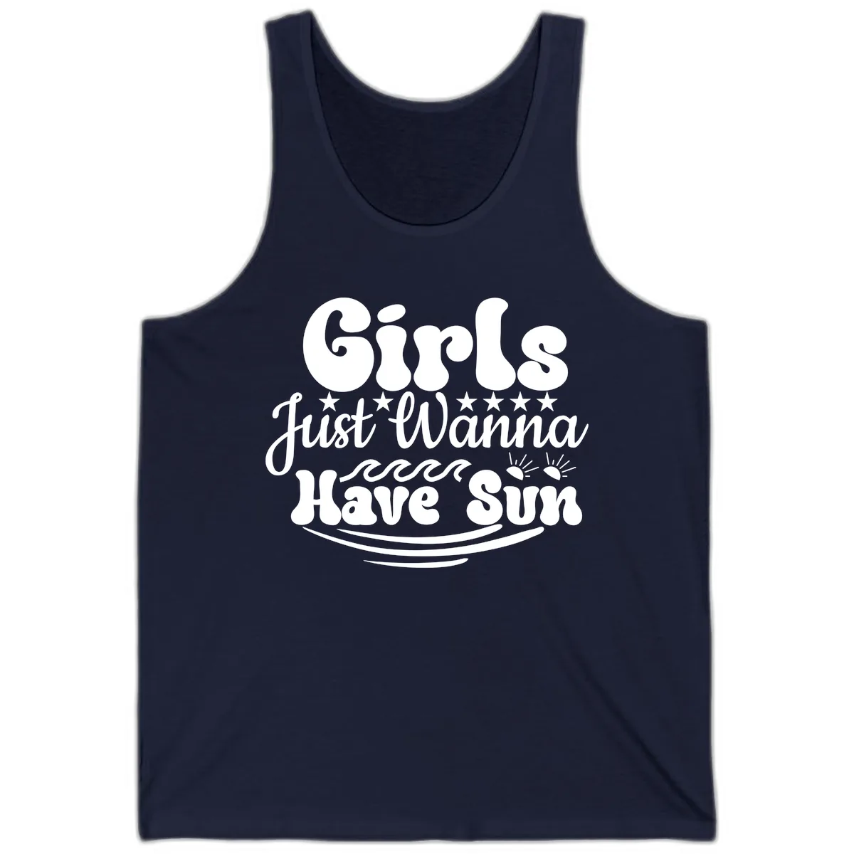 Girls Just Wanna Have Sun Retro Design Tank in Navy