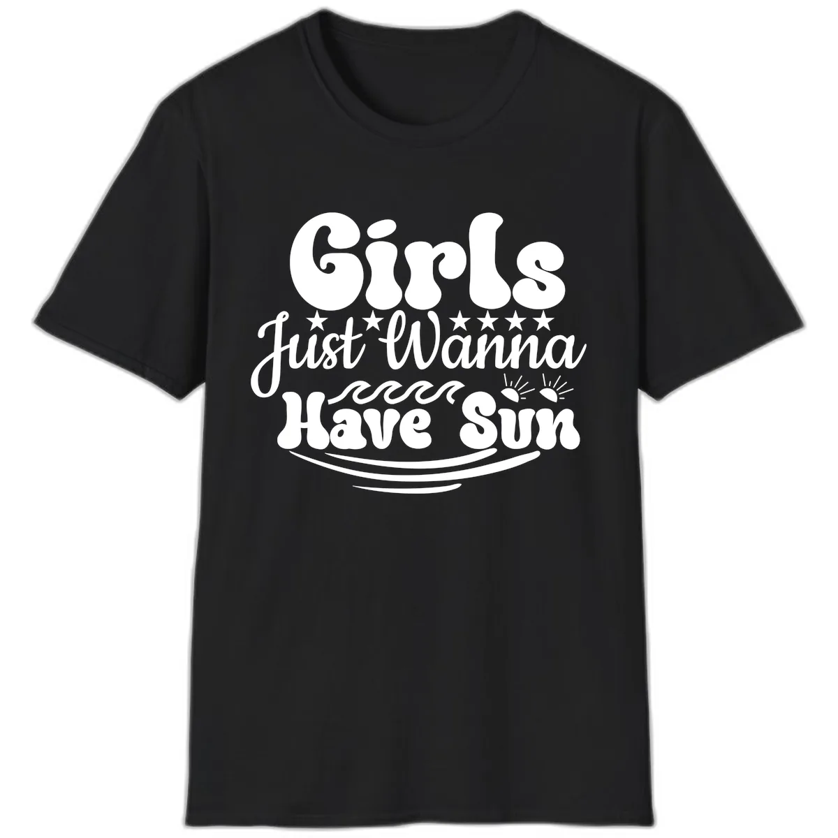 Girls Just Wanna Have Sun Retro Design T-Shirt in Black