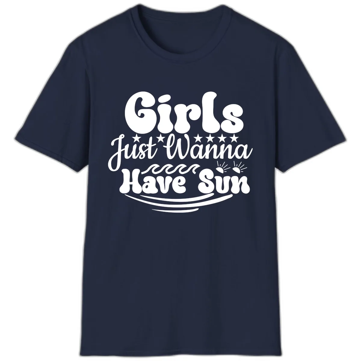 Girls Just Wanna Have Sun Retro Design T-Shirt in Navy