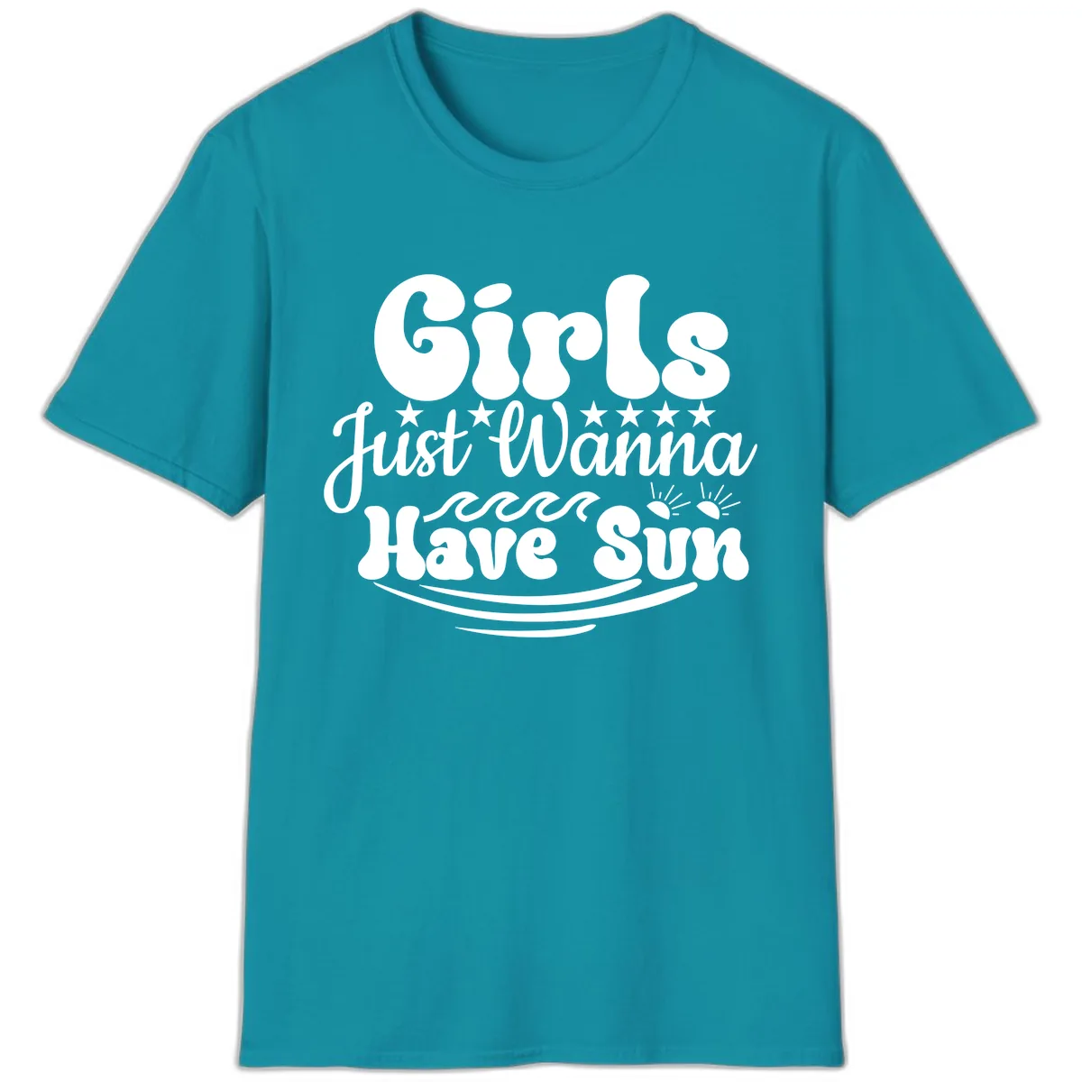 Girls Just Wanna Have Sun Retro Design T-Shirt in Tropical Blue