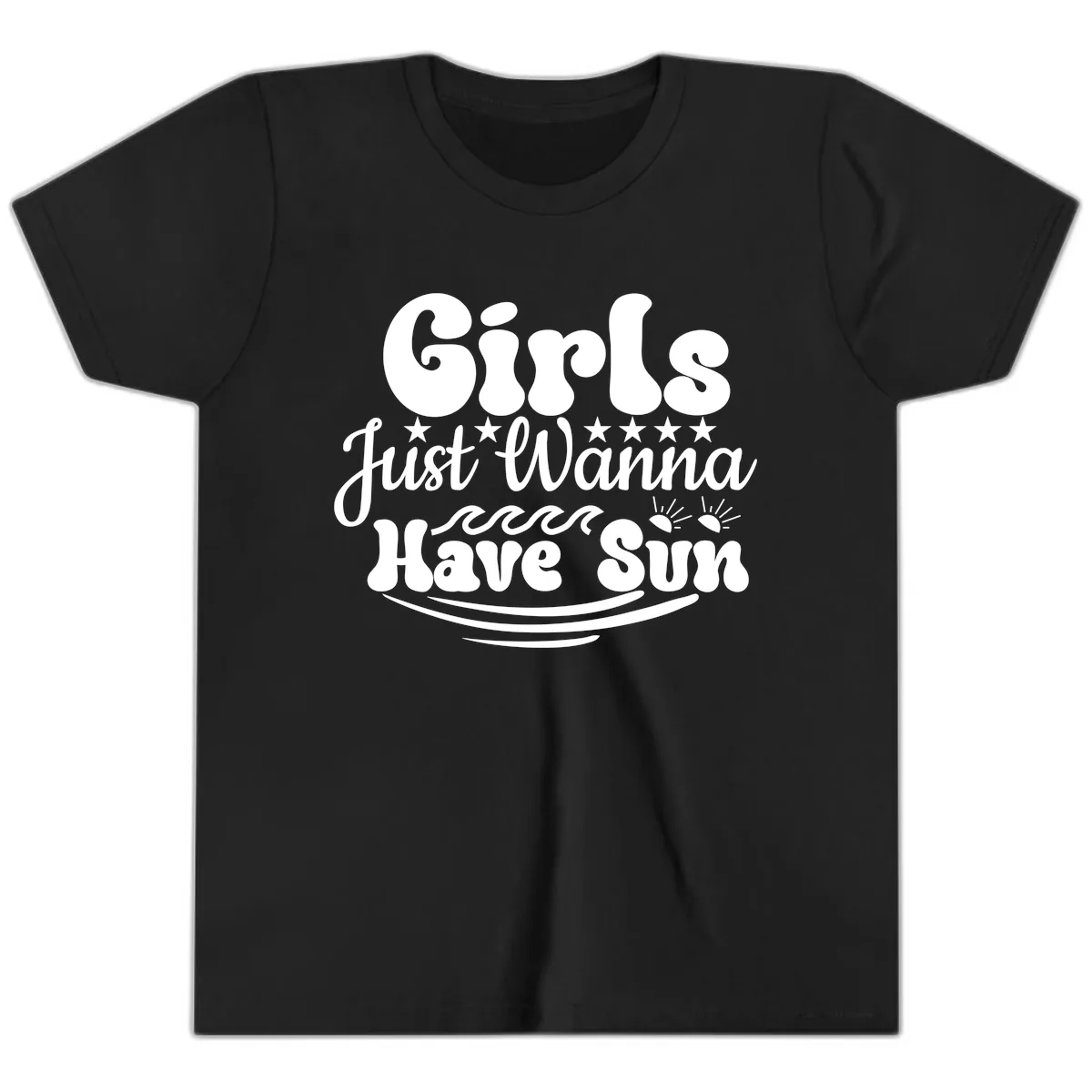 Girls Just Wanna Have Sun Retro Design Youth T-Shirt in Black