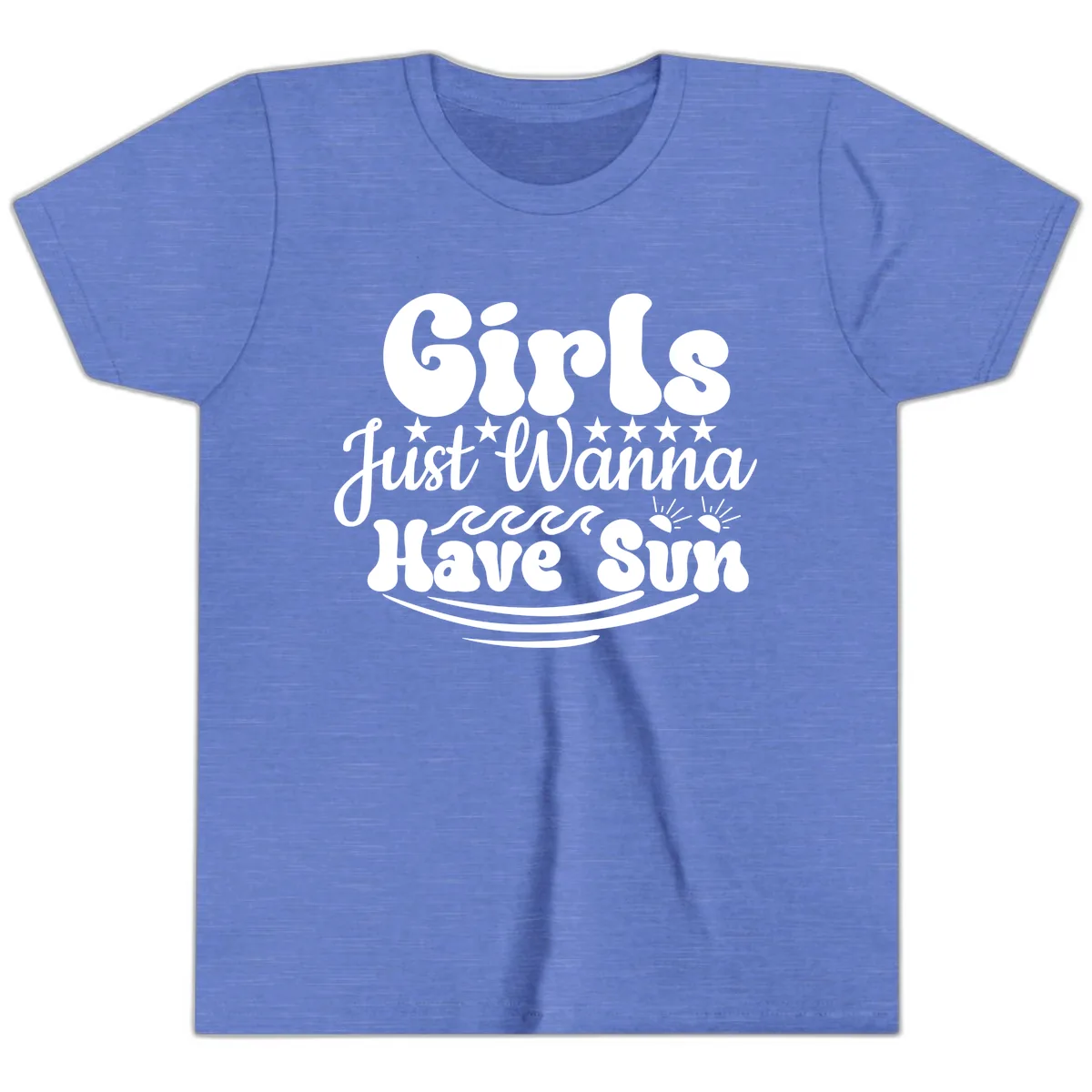 Girls Just Wanna Have Sun Retro Design Youth T-Shirt in Heather Columbia Blue