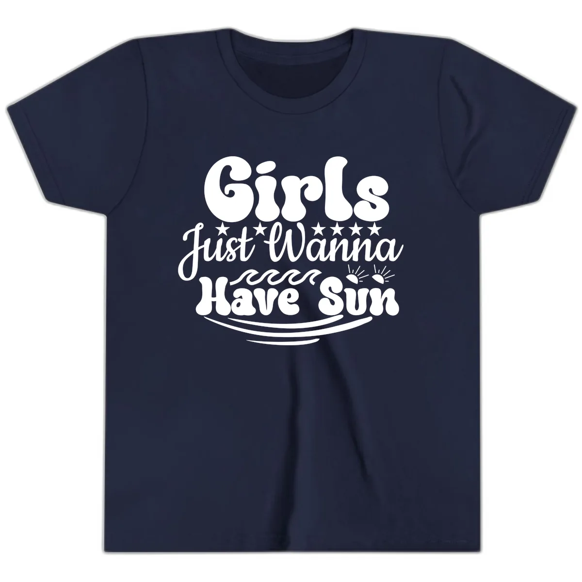 Girls Just Wanna Have Sun Retro Design Youth T-Shirt in Navy