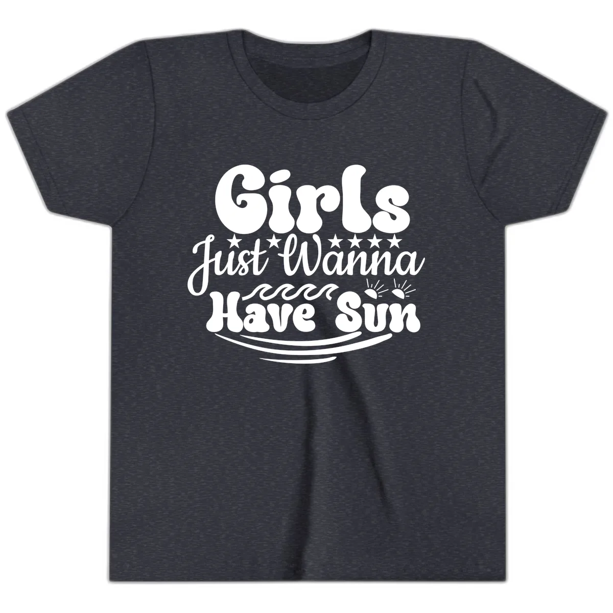 Girls Just Wanna Have Sun Retro Design Youth T-Shirt in Heather Navy