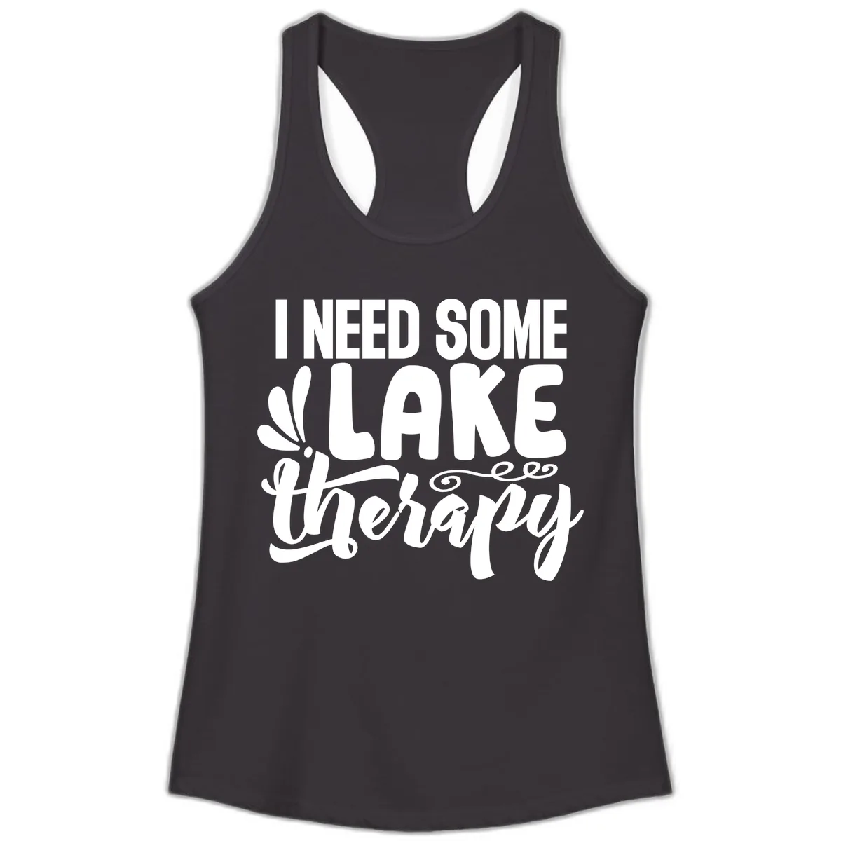 I Need Some Lake Therapy Design Ladies Tank in Black