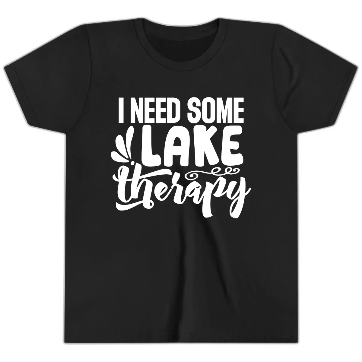 I Need Some Lake Therapy Design Youth T-Shirt in Black