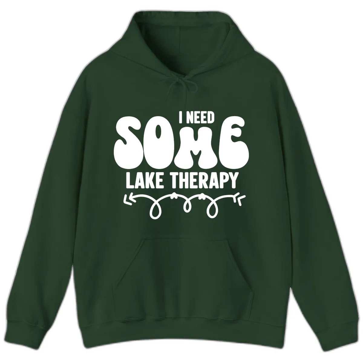 I Need Some Lake Therapy Design Hoodie in Forest Green