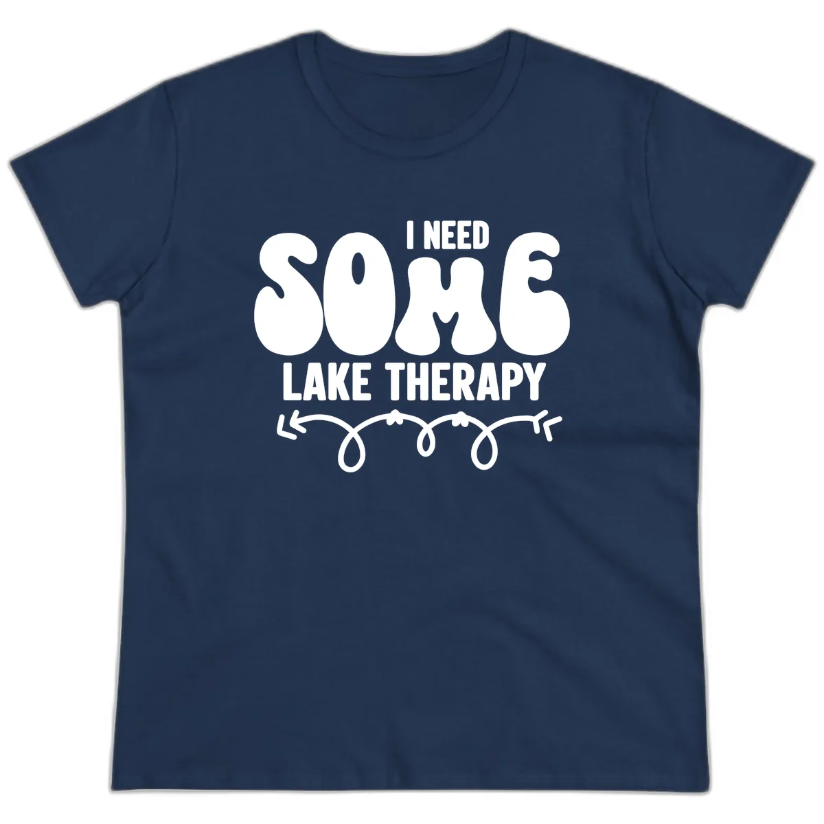 I Need Some Lake Therapy Design Ladies Tee in Navy