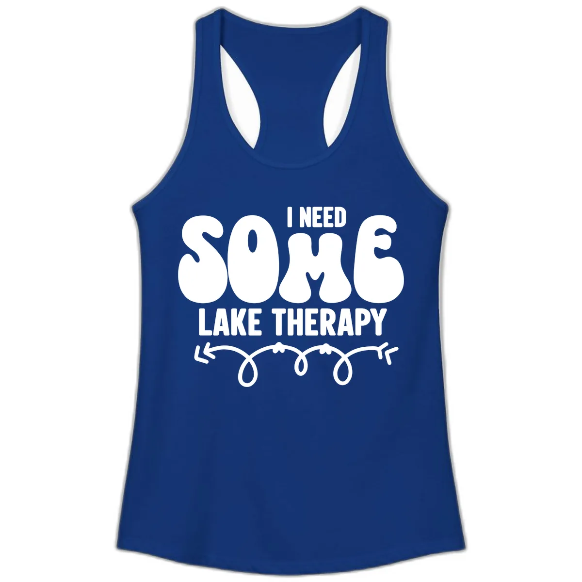I Need Some Lake Therapy Design Ladies Tank in Solid Royal