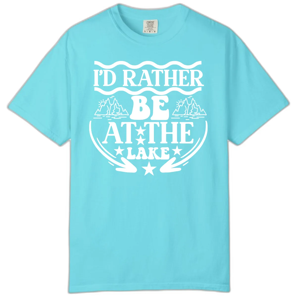I'd Rather Be At The Lake Mountain Design Comfort Color in Lagoon Blue