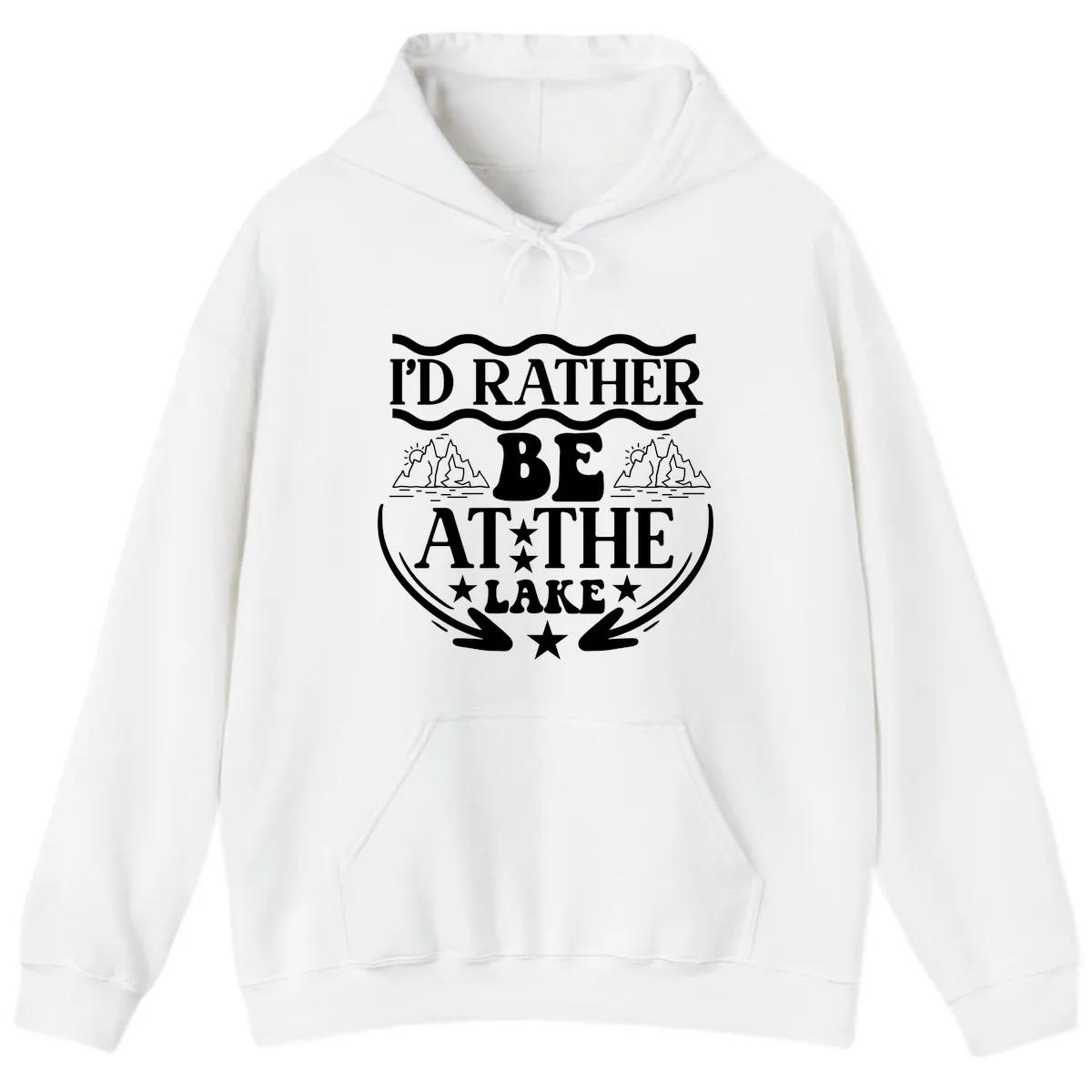 I'd Rather Be At The Lake Mountain Design Hoodie in White