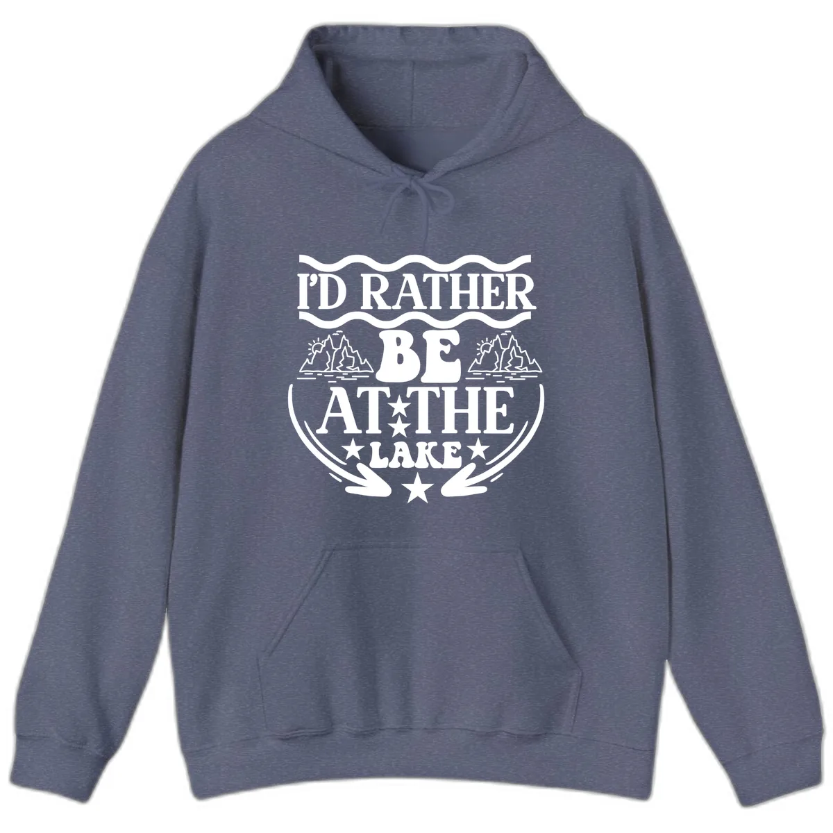I'd Rather Be At The Lake Mountain Design Hoodie in Heather Navy