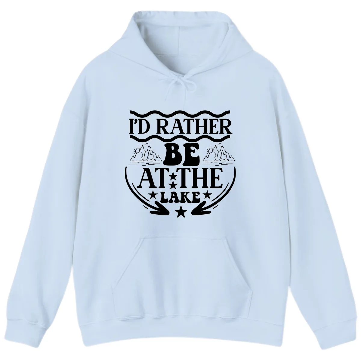 I'd Rather Be At The Lake Mountain Design Hoodie in Light Blue