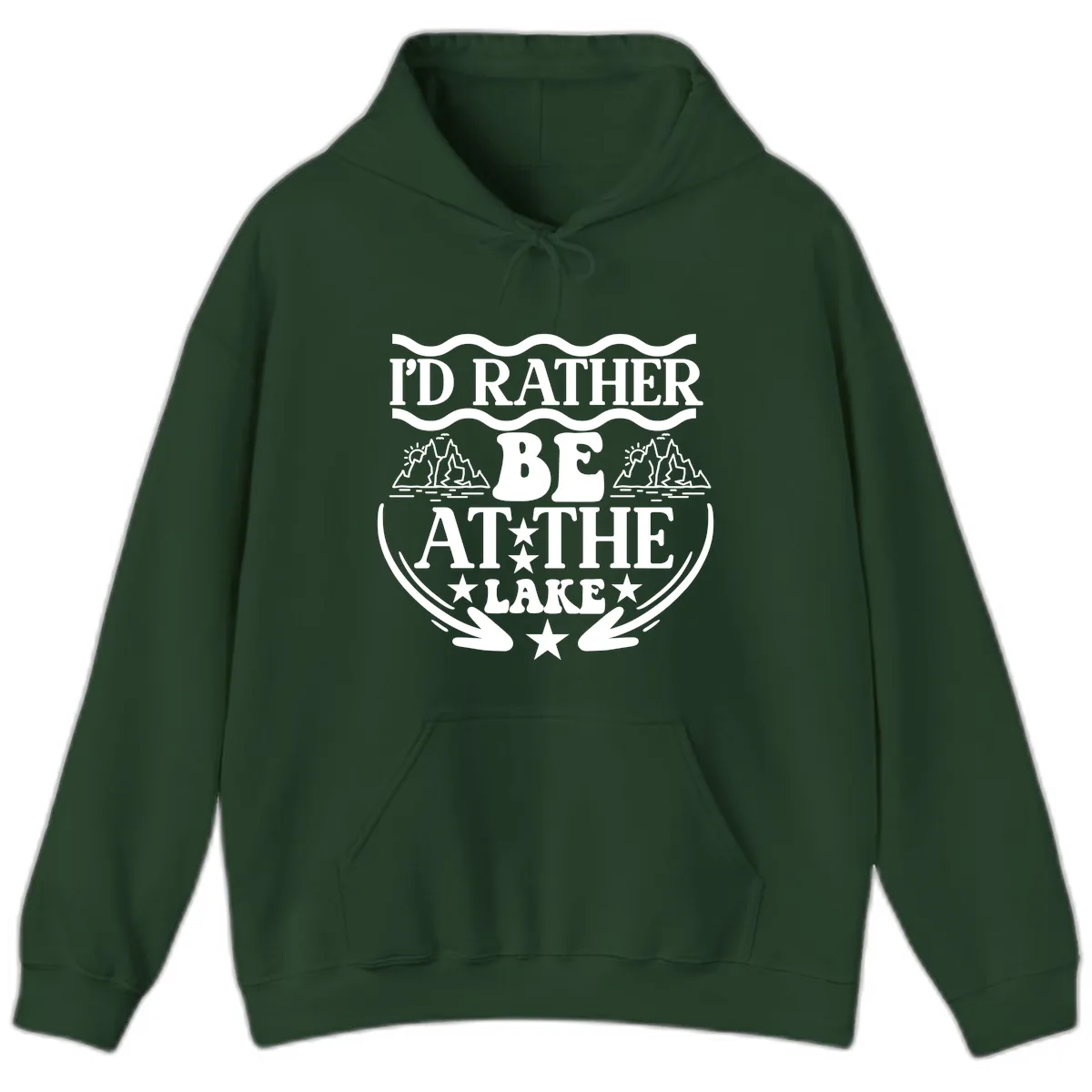 I'd Rather Be At The Lake Mountain Design Hoodie in Forest Green