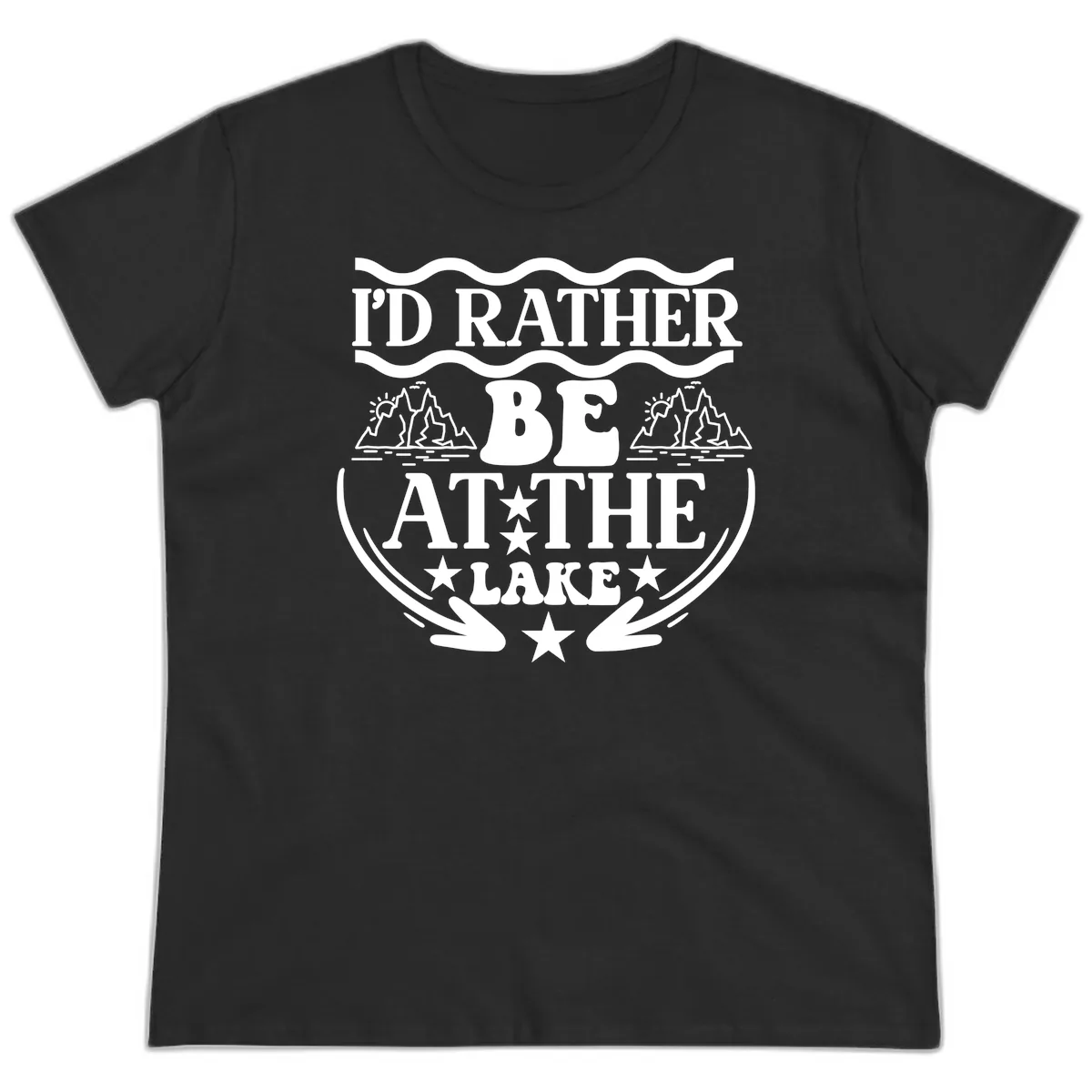 I'd Rather Be At The Lake Mountain Design Ladies Tee in Black