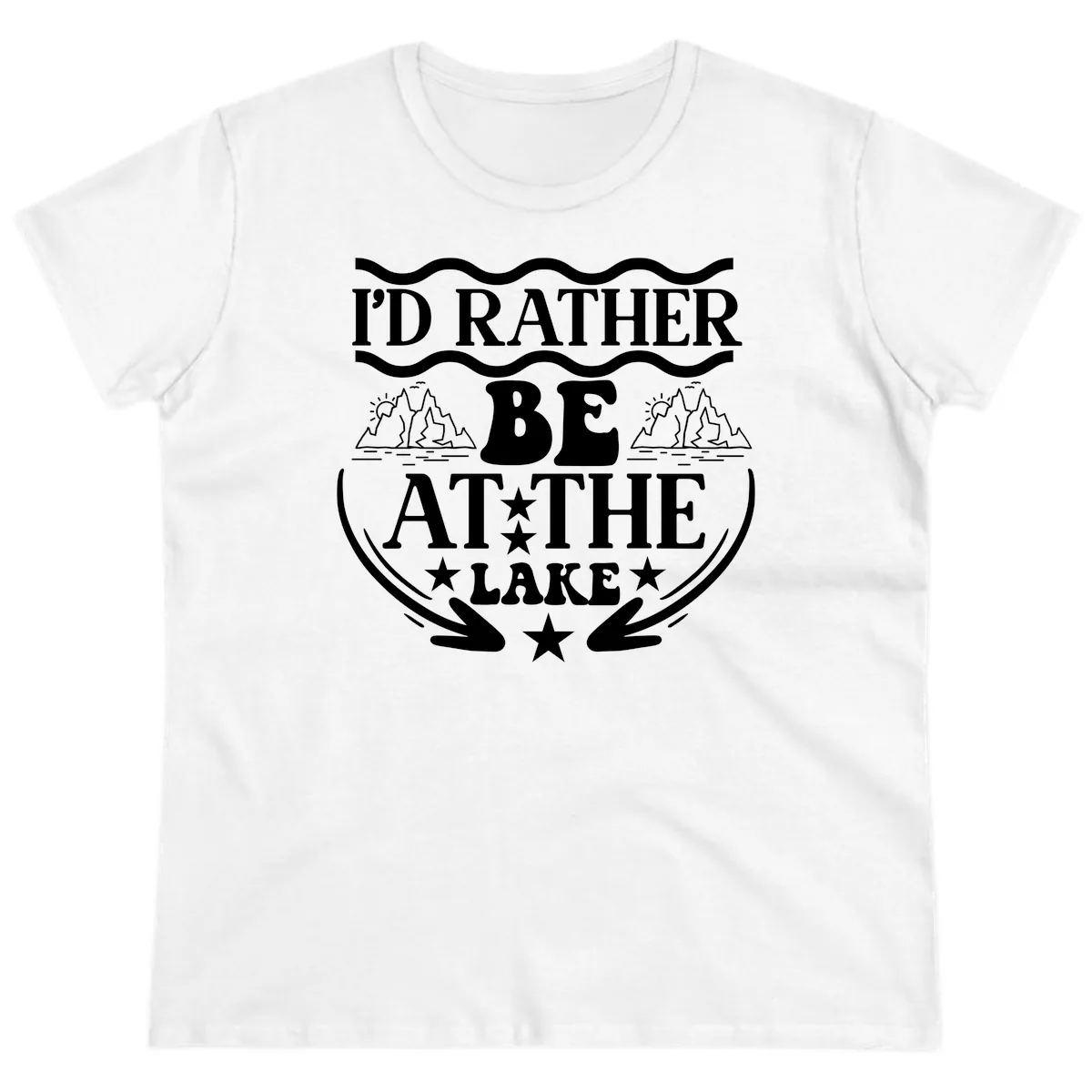 I'd Rather Be At The Lake Mountain Design Ladies Tee in White