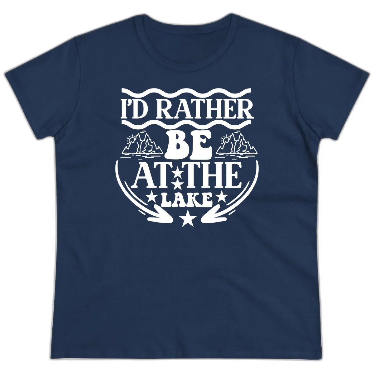 I'd Rather Be At The Lake Mountain Design Ladies Tee in Navy
