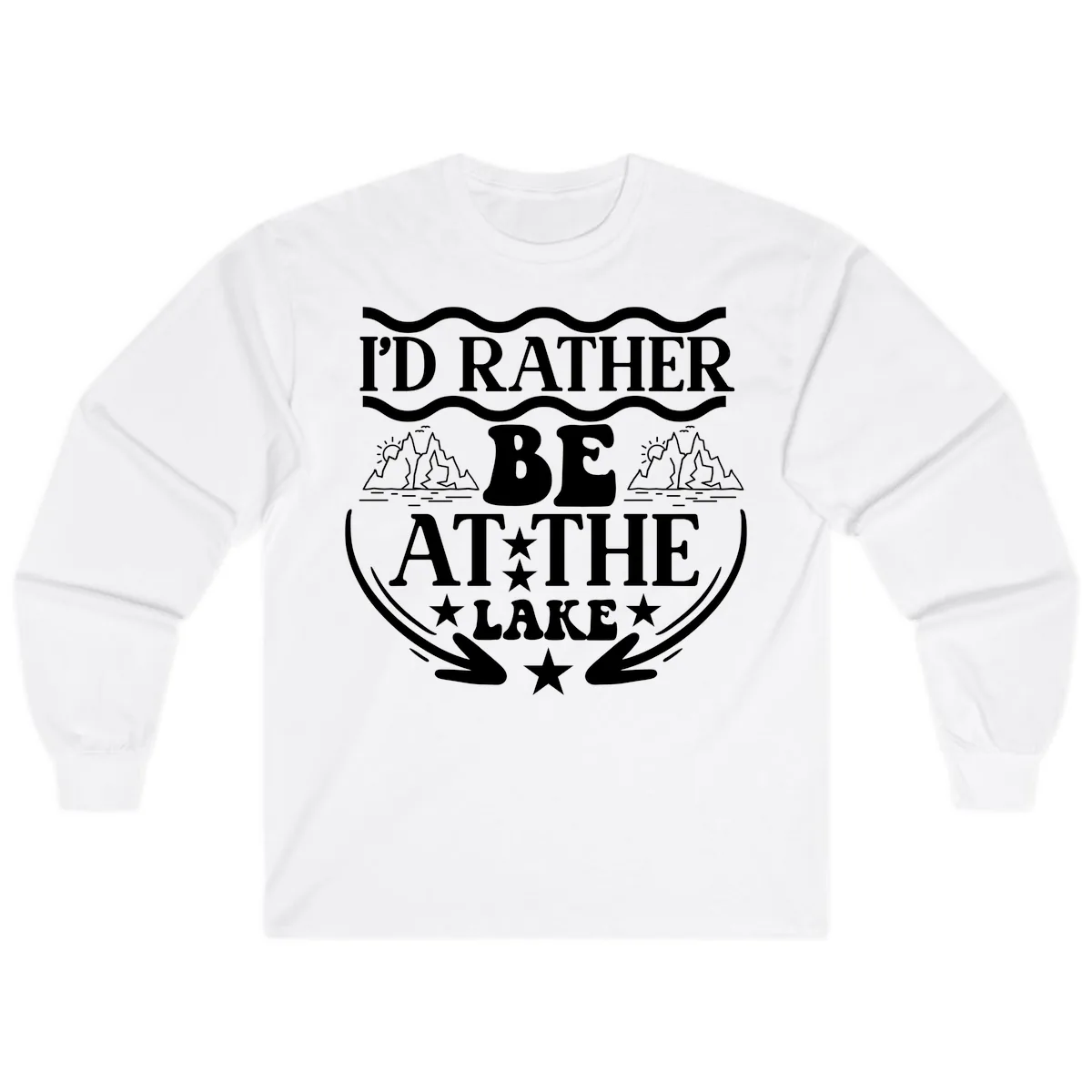 I'd Rather Be At The Lake Mountain Design Long Sleeve in White