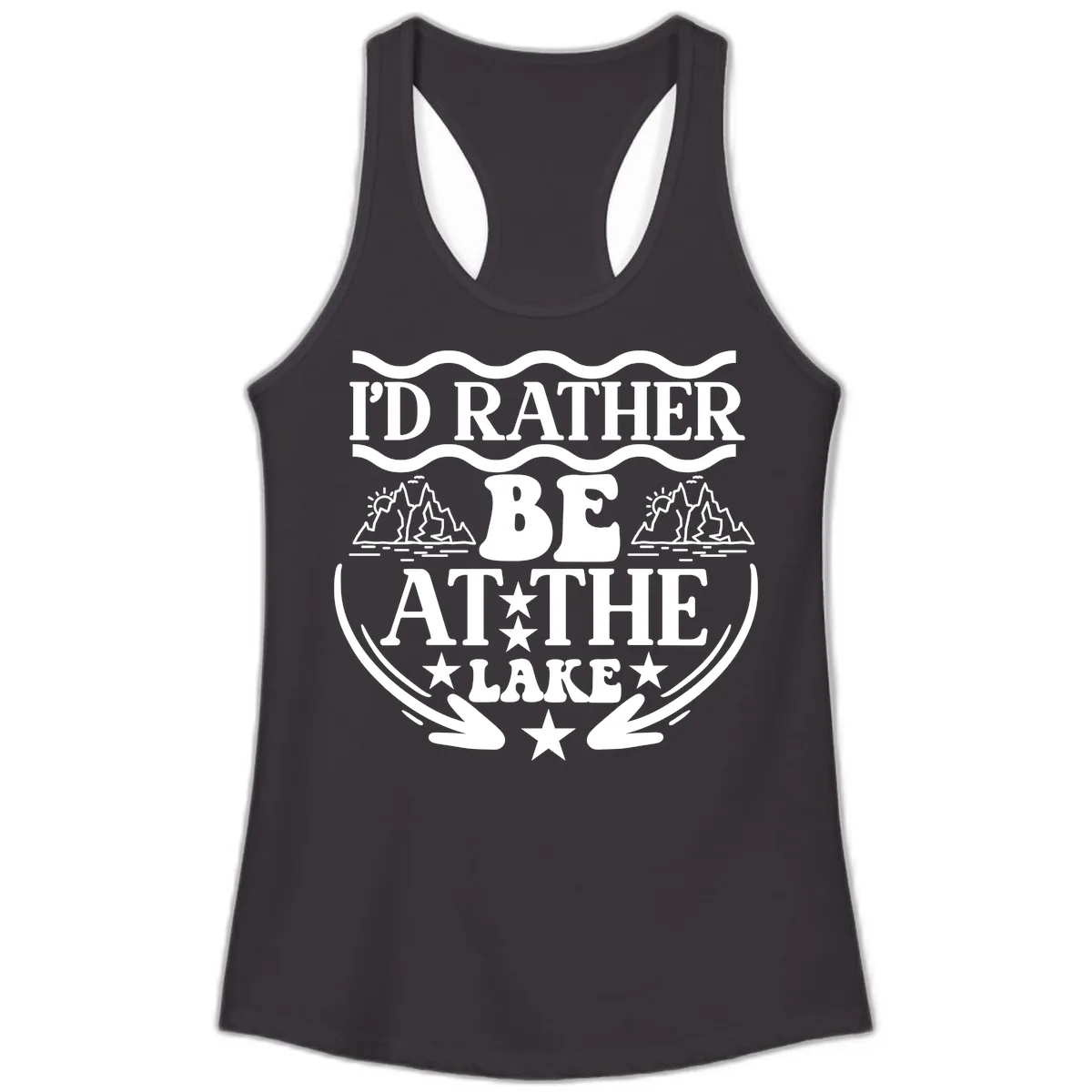 I'd Rather Be At The Lake Mountain Design Ladies Tank in Black