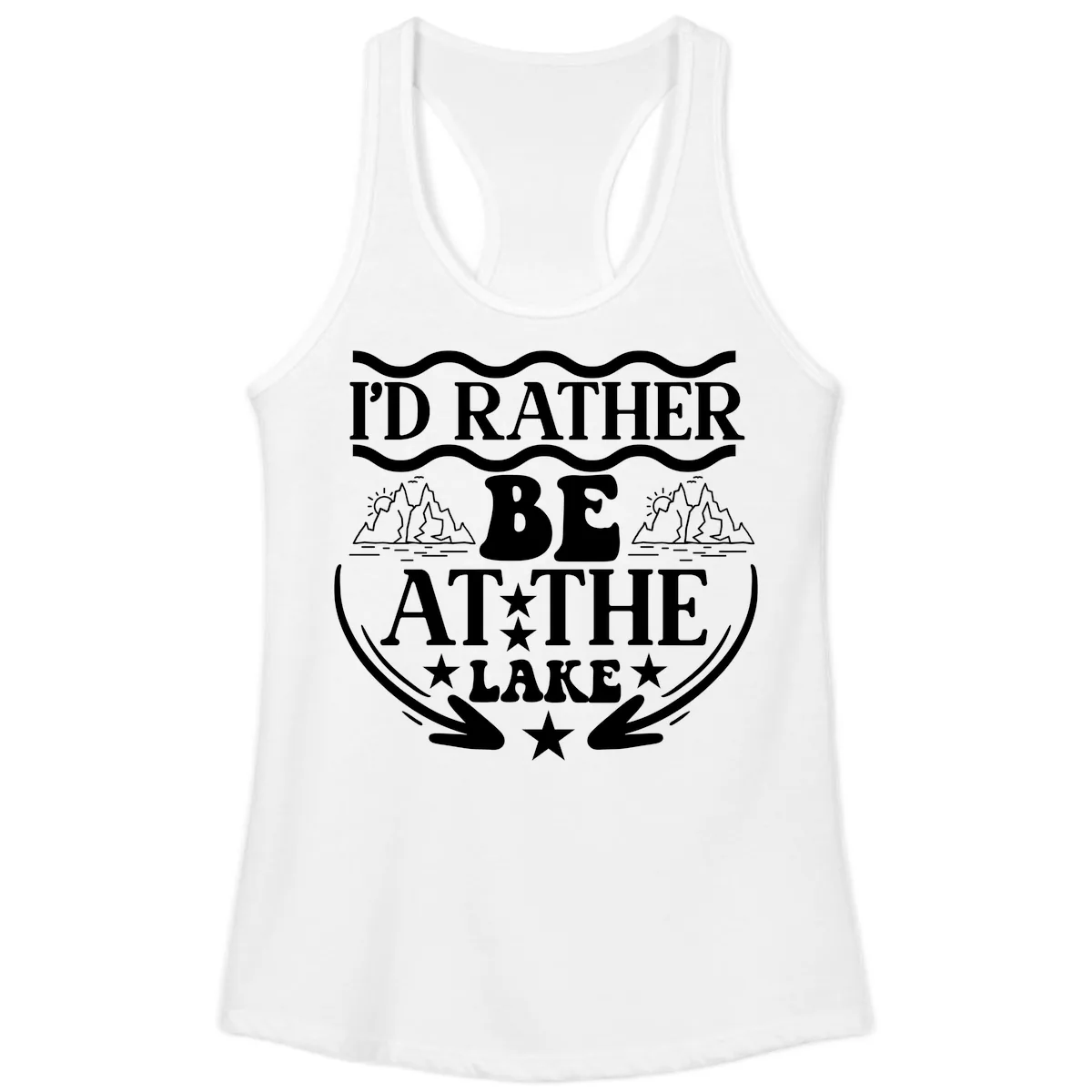 I'd Rather Be At The Lake Mountain Design Ladies Tank in White