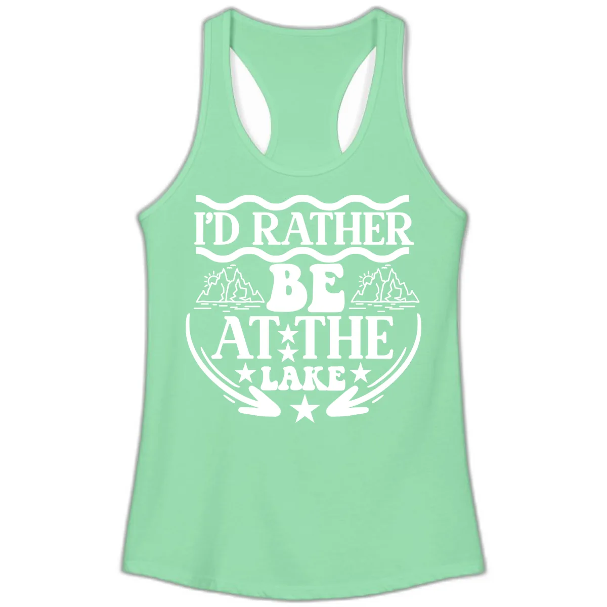 I'd Rather Be At The Lake Mountain Design Ladies Tank in Solid Mint