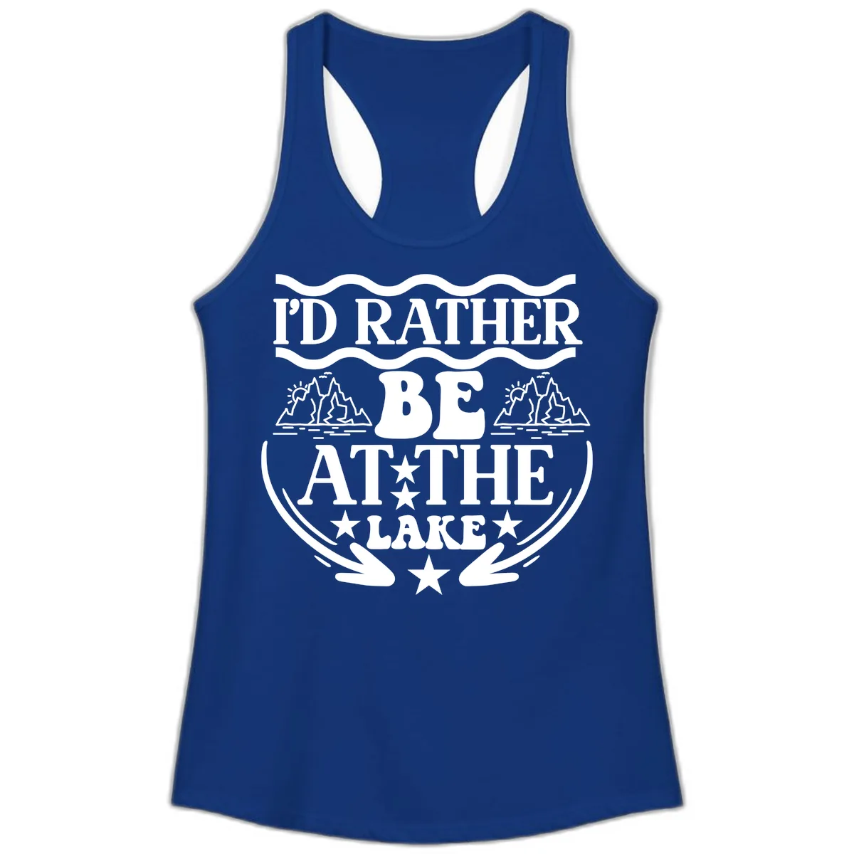 I'd Rather Be At The Lake Mountain Design Ladies Tank in Solid Royal