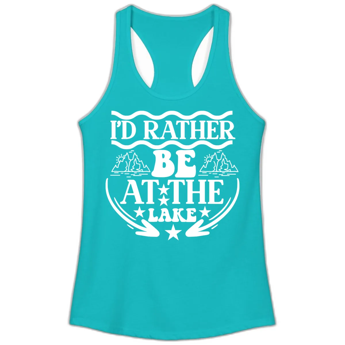 I'd Rather Be At The Lake Mountain Design Ladies Tank in Tahiti Blue
