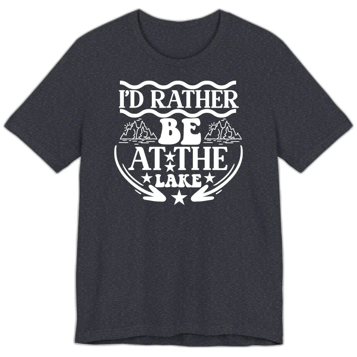 I'd Rather Be At The Lake Mountain Design Premium T-Shirt in Heather Navy
