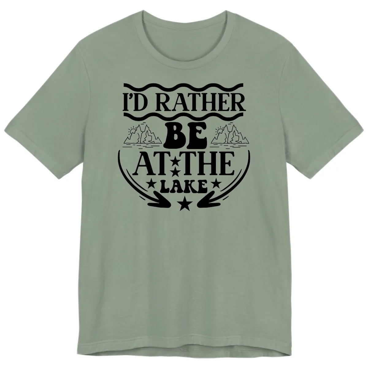 I'd Rather Be At The Lake Mountain Design Premium T-Shirt in Sage