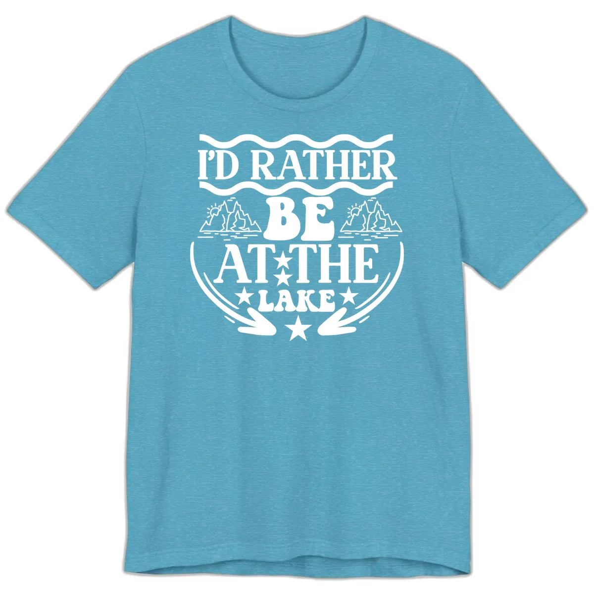 I'd Rather Be At The Lake Mountain Design Premium T-Shirt in Heather Aqua