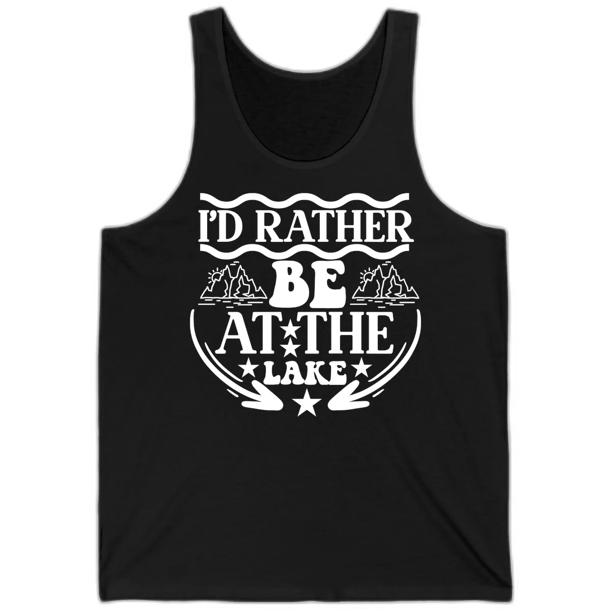 I'd Rather Be At The Lake Mountain Design Tank in Black