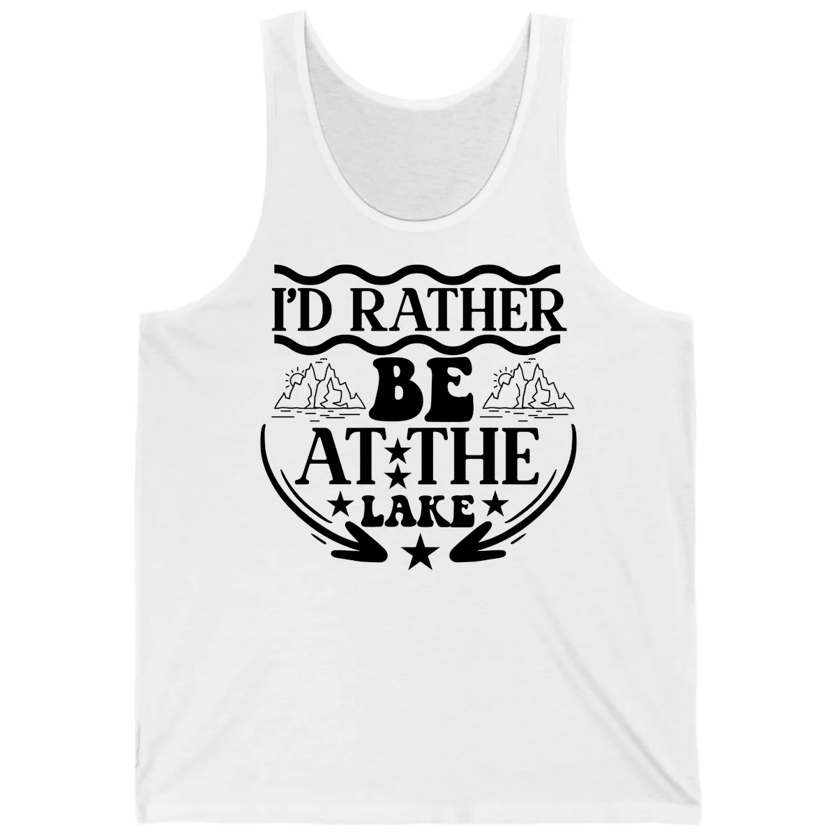 I'd Rather Be At The Lake Mountain Design Tank in White