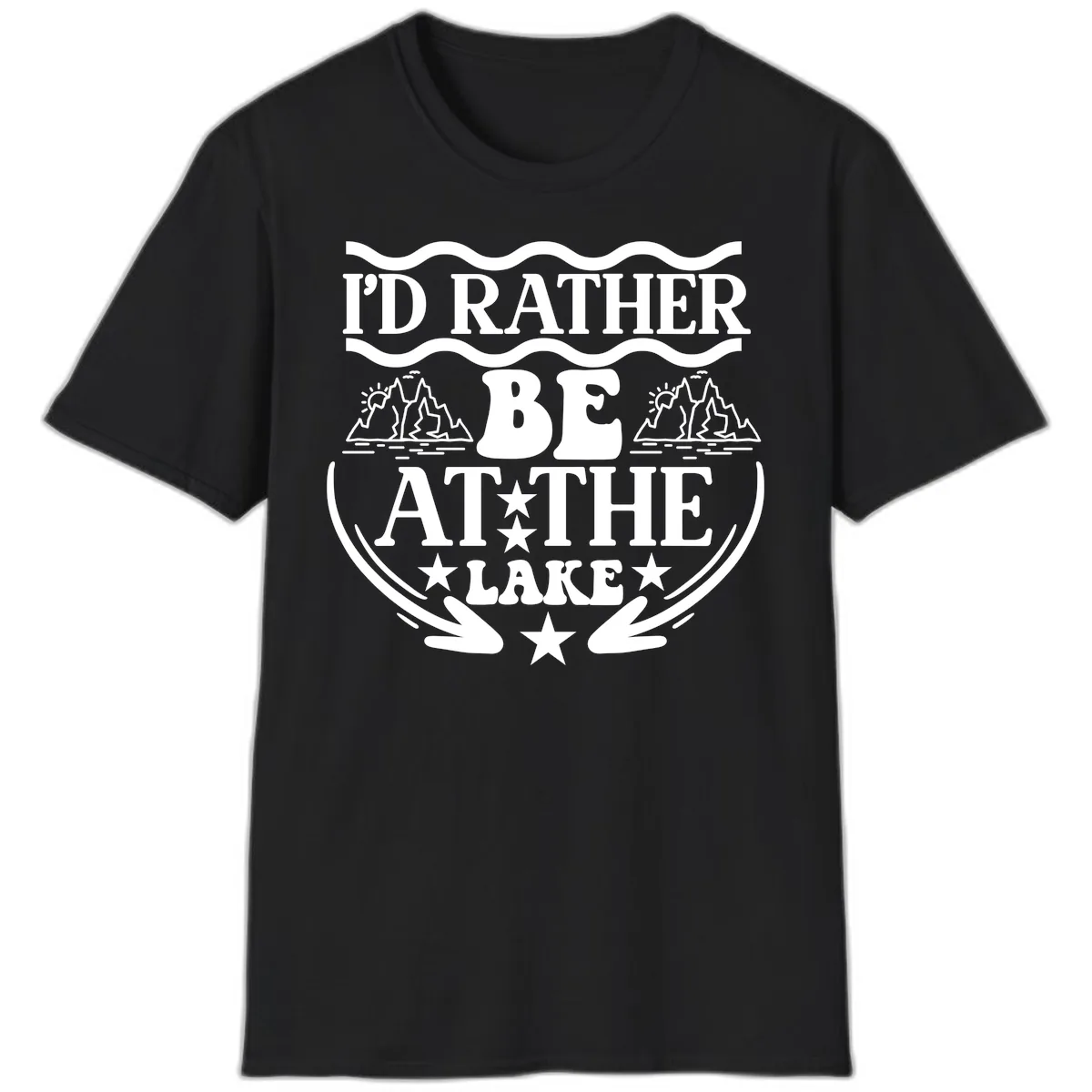 I'd Rather Be At The Lake Mountain Design T-Shirt in Black