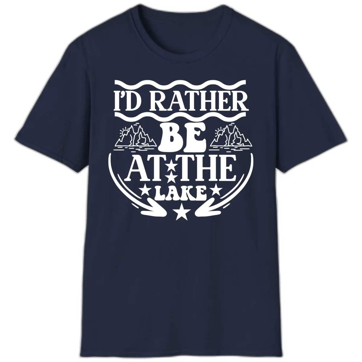 I'd Rather Be At The Lake Mountain Design T-Shirt in Navy