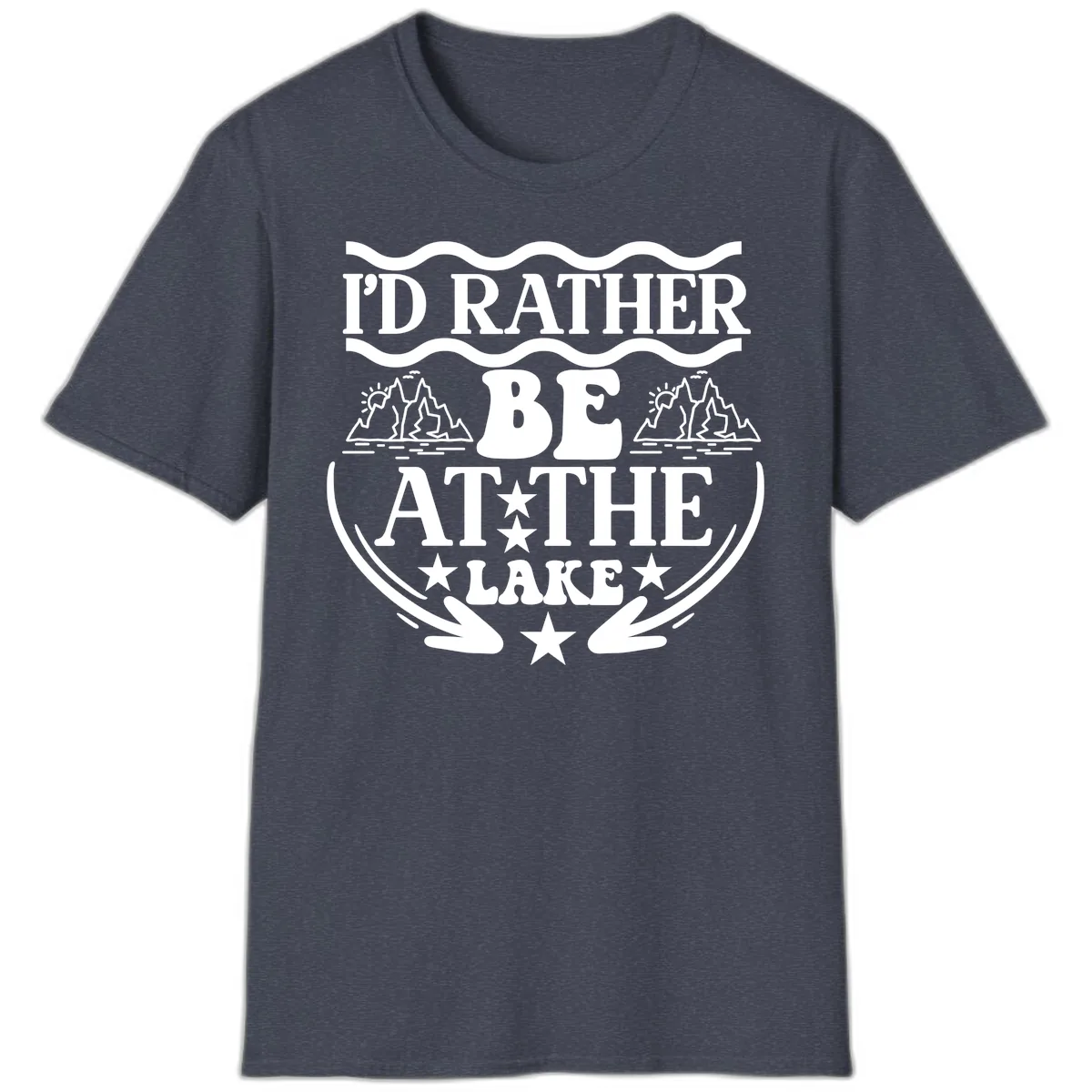 I'd Rather Be At The Lake Mountain Design T-Shirt in Heather Navy