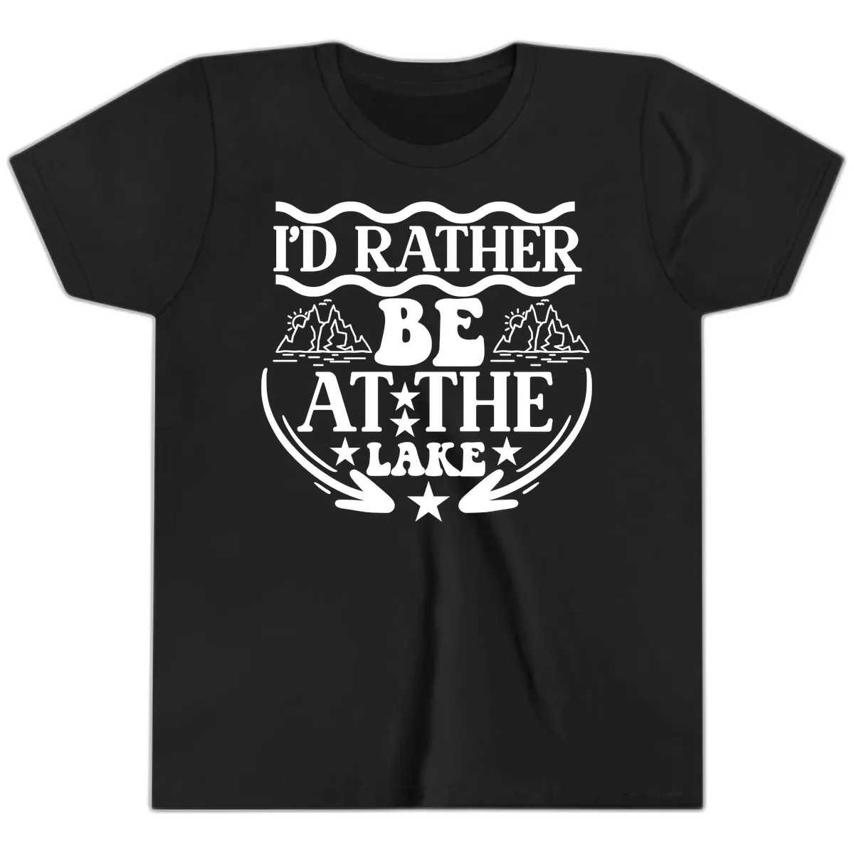 I'd Rather Be At The Lake Mountain Design Youth T-Shirt in Black