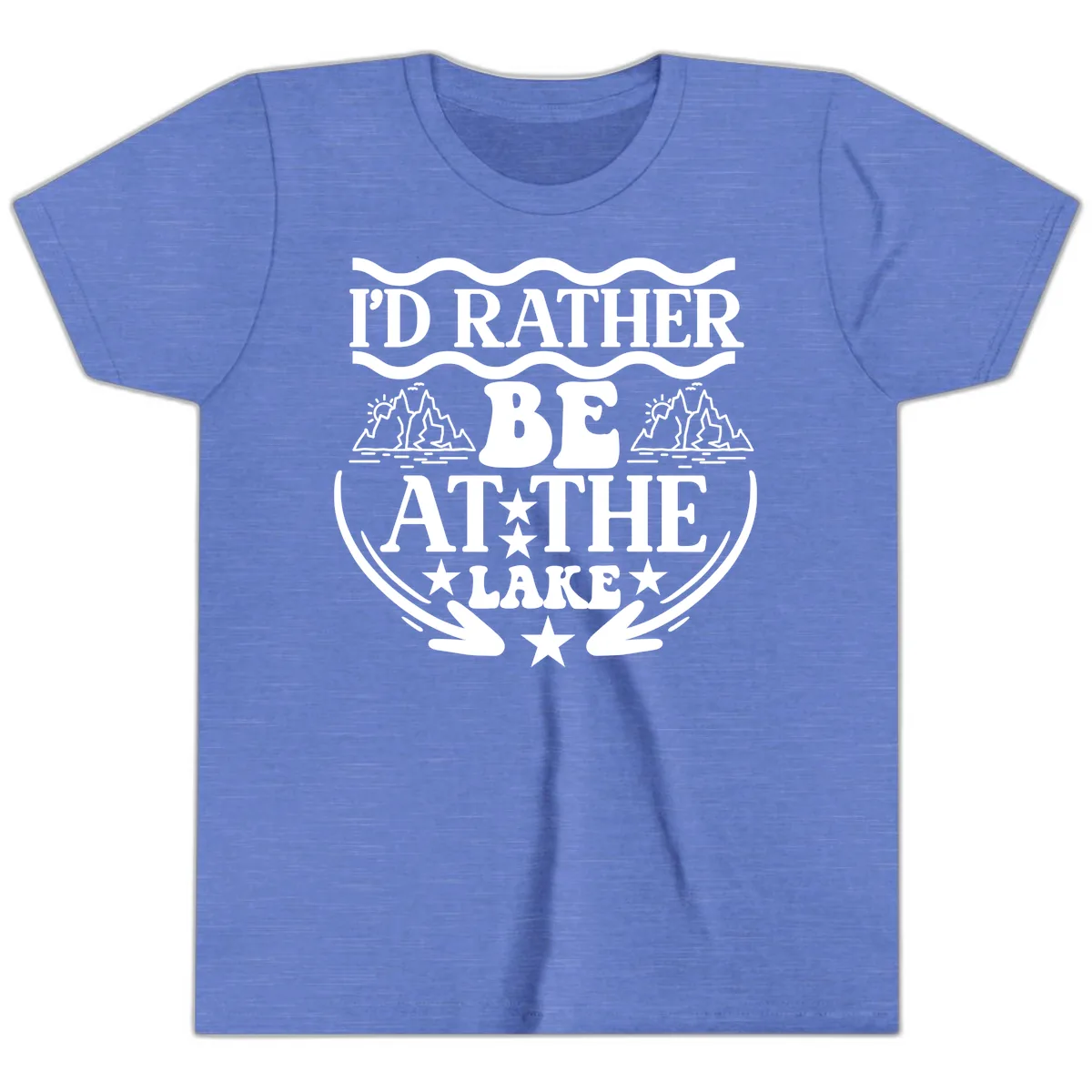I'd Rather Be At The Lake Mountain Design Youth T-Shirt in Heather Columbia Blue