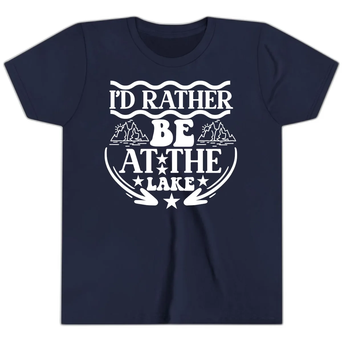 I'd Rather Be At The Lake Mountain Design Youth T-Shirt in Navy