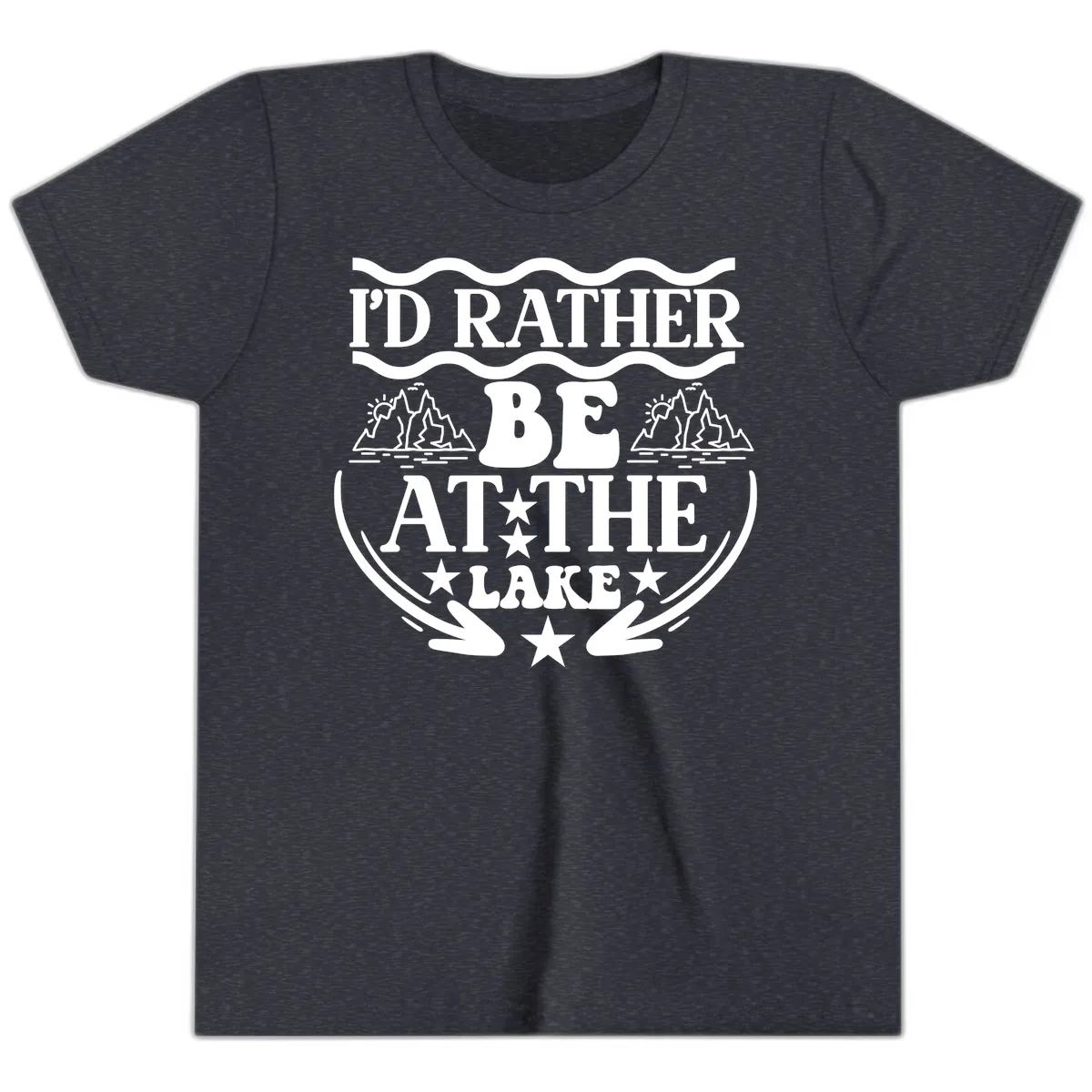 I'd Rather Be At The Lake Mountain Design Youth T-Shirt in Heather Navy