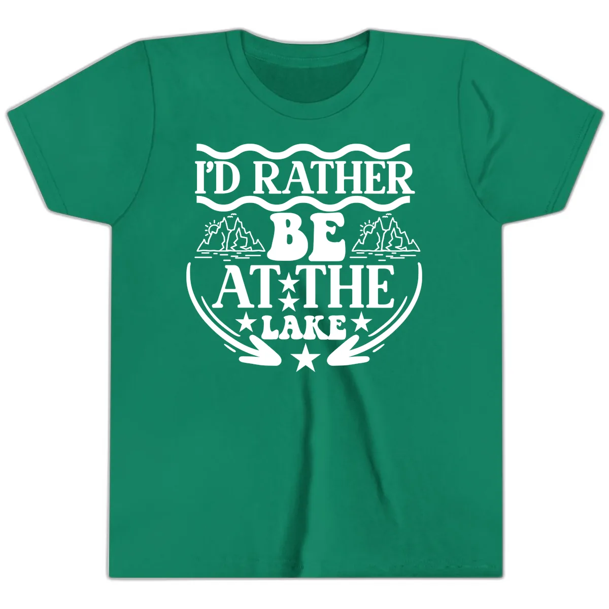 I'd Rather Be At The Lake Mountain Design Youth T-Shirt in Kelly
