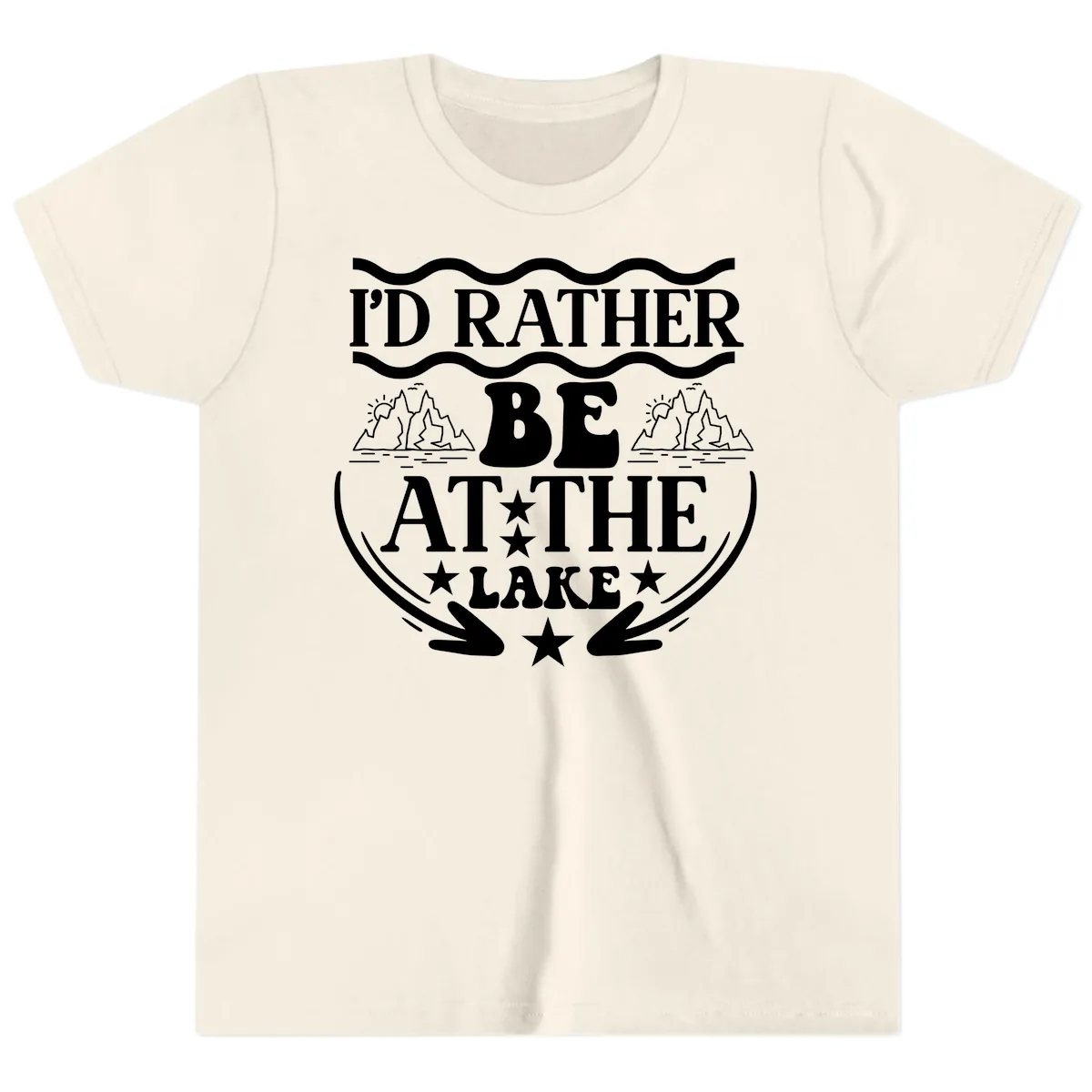 I'd Rather Be At The Lake Mountain Design Youth T-Shirt in Natural