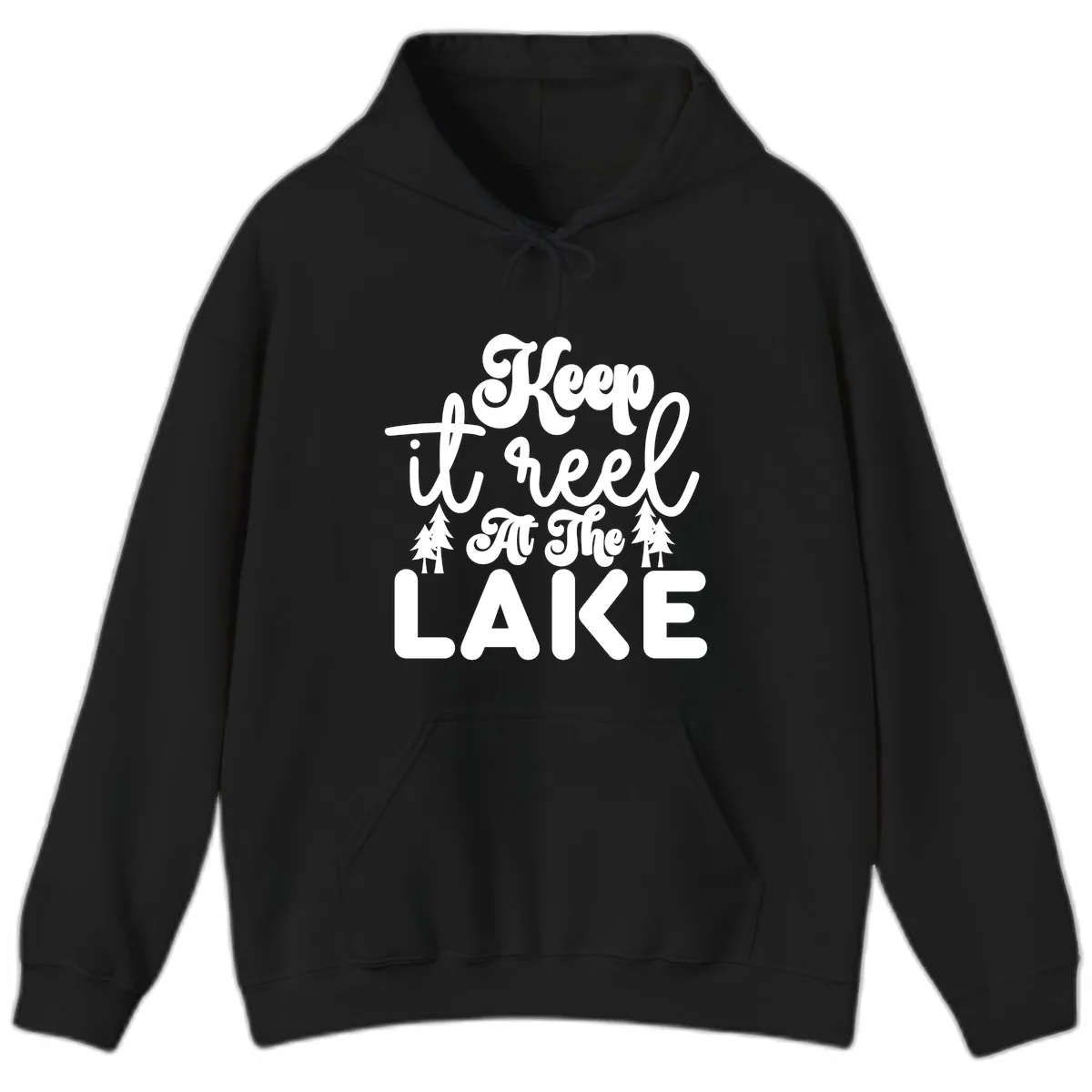 Keep It Reel At The Lake Design Hoodie in Black