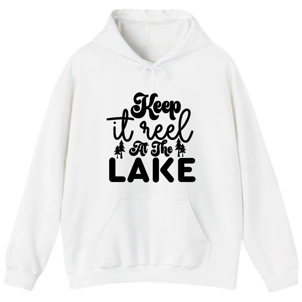 Keep It Reel At The Lake Design Hoodie in White
