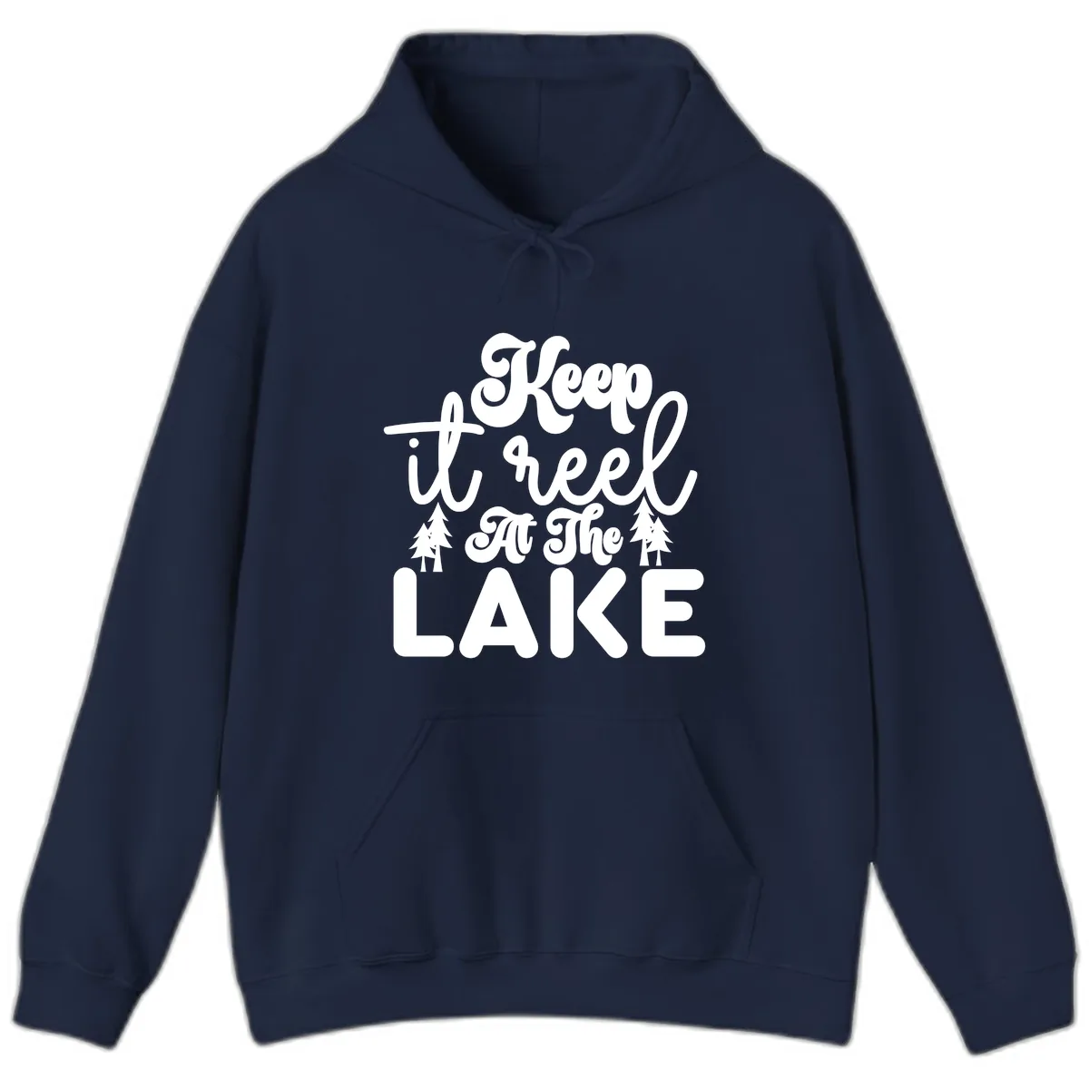 Keep It Reel At The Lake Design Hoodie in Navy