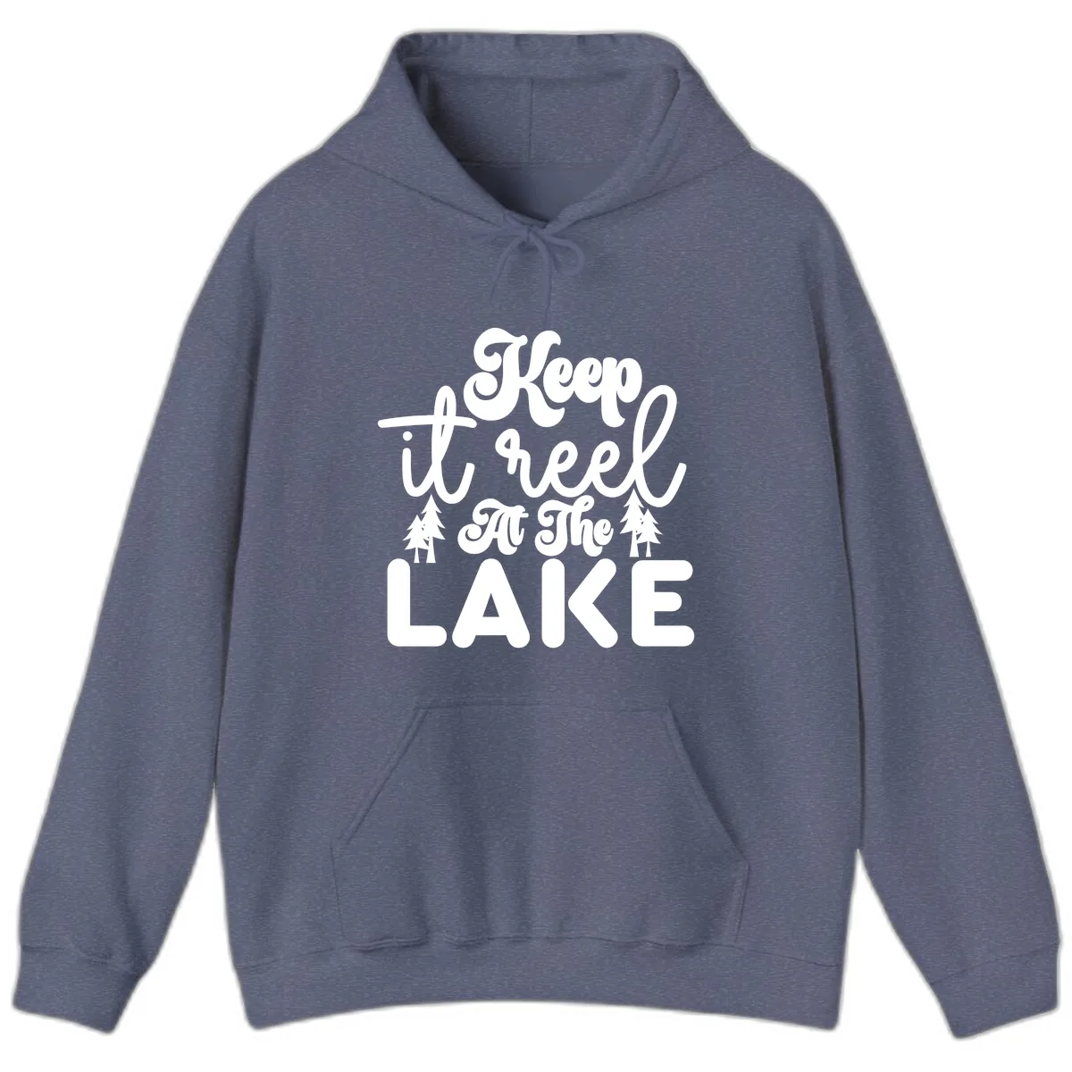 Keep It Reel At The Lake Design Hoodie in Heather Navy