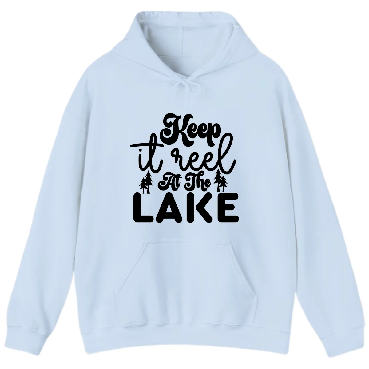 Keep It Reel At The Lake Design Hoodie in Light Blue